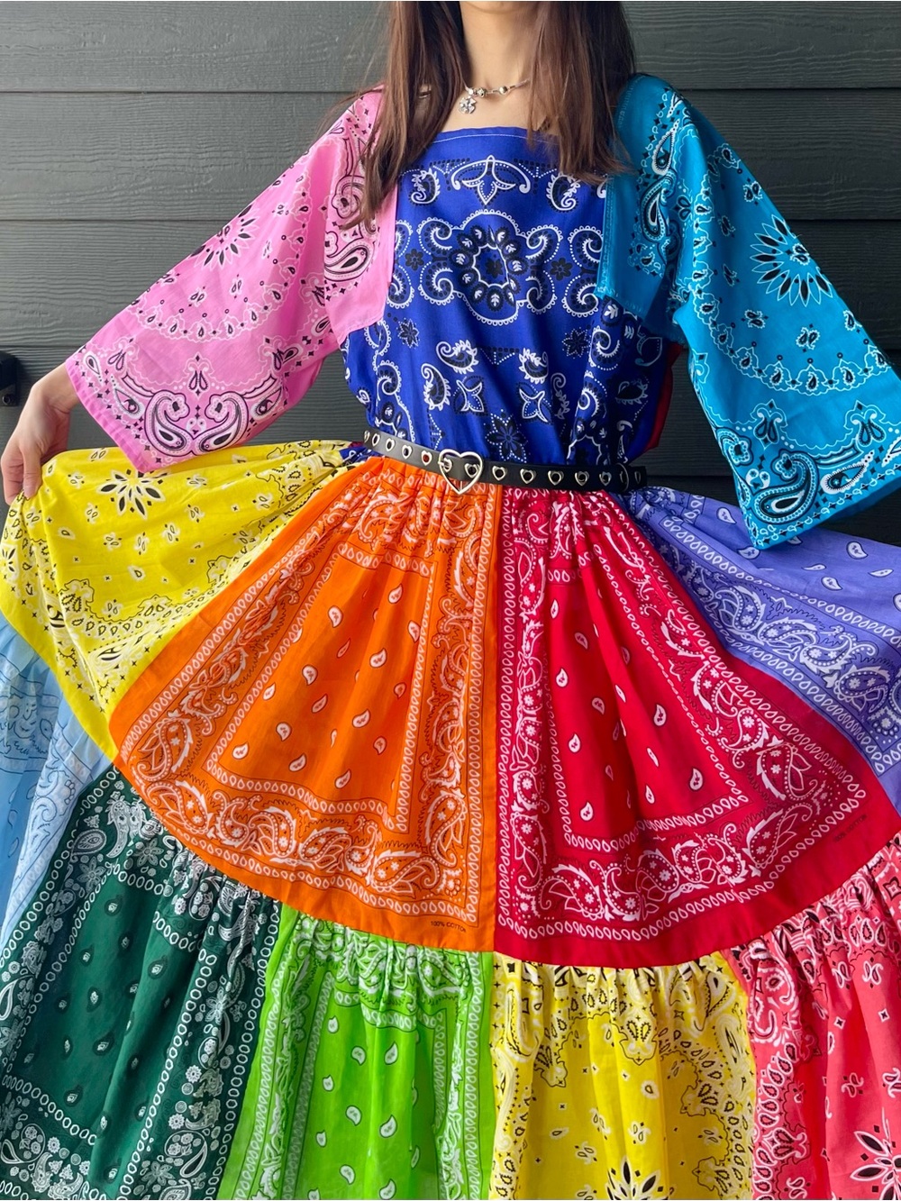 Handmade Reversible Voluminous Bandana Dress SKU 06301 Rainbow